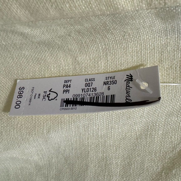 NWT Madewell Cross-Back A-Line Minimalist Mini Dress Linen Pale Pineapple NR350 - Picture 5 of 8